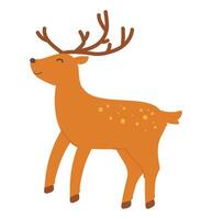 Cute brown deer in flat design. Adorable happy forest stag with antlers. illustration isolated. vector