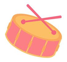 Drum and wooden drumsticks in flat design. Musical percussion instrument. illustration isolated. vector