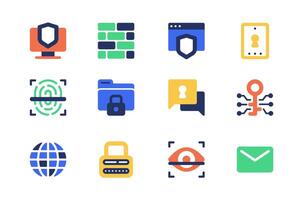 ciber seguridad concepto de web íconos conjunto en sencillo plano diseño. paquete de proteger, acceso, seguro, huella dactilar escanear, contraseña, carpeta, correo electrónico, datos proteccion y otro. pictogramas para móvil aplicación vector