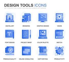 Modern Set Design Tools Gradient Flat Icons for Website and Mobile Apps. Contains such Icons as Creative, Developing, Precision, Vision, Sketch. Conceptual color flat icon. pictogram pack. vector