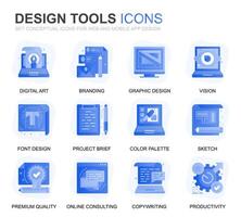 Modern Set Design Tools Gradient Flat Icons for Website and Mobile Apps. Contains such Icons as Creative, Developing, Precision, Vision, Sketch. Conceptual color flat icon. pictogram pack. vector