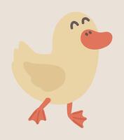 Happy yellow little duckling in flat design. Poultry farm with cute baby duck. illustration isolated. vector