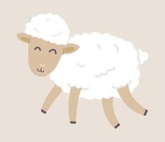 Happy fluffy sheep in flat design. Domestic animal livestock ranch farming. illustration isolated. vector