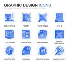 Modern Set Web and Graphic Design Gradient Flat Icons for Website and Mobile Apps. Contains such Icons as Studio, Tools, App Development, Retouching. Conceptual color flat icon. pictogram pack. vector