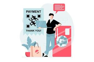 Electronic receipt concept with people scene in flat design. Man making online shopping and receiving bills, paying from laptop using credit card. illustration with character situation for web vector