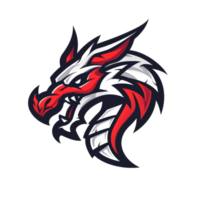 Fierce dragon head in a striking red and white design png