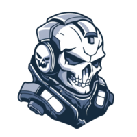 Futuristic soldier skull emblem with headphones png