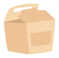 Cardboard box for food in flat design. Paper package for meal take away. illustration isolated. vector