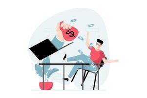 E-payment concept with people scene in flat design. Man pays for purchases with credit card, receiving cashback and bonus payments to bank account. illustration with character situation for web vector