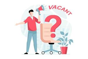 Employee hiring process concept with people scene in flat design. Man HR manager with megaphone announces opening of vacancy in new company. illustration with character situation for web vector