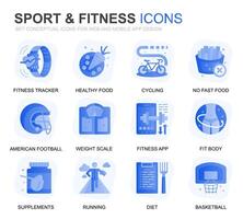 Modern Set Sport and Fitness Gradient Flat Icons for Website and Mobile Apps. Contains such Icons as Fit Body, Swimming, Fitness App, Supplements. Conceptual color flat icon. pictogram pack. vector