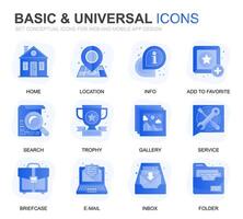 Modern Set Basic Gradient Flat Icons for Website and Mobile Apps. Contains such Icons as Location, Briefcase, Lamp, Support, Business, Award. Conceptual color flat icon. pictogram pack. vector