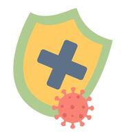 Shield protecting from virus in flat design. Disease prevention and immune. illustration isolated. vector