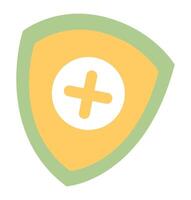 Shield protecting with cross in flat design. Disease prevention and immune. illustration isolated. vector