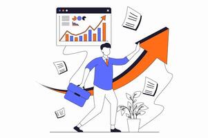 Business activities concept with people scene in flat outline design. Man develops and invests money in business projects, increases income. illustration with line character situation for web vector