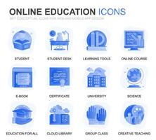 Modern Set Education and Knowledge Gradient Flat Icons for Website and Mobile Apps. Contains such Icons as Online Course, University, Studying, Book. Conceptual color flat icon. pictogram pack. vector