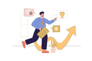 Career opportunities web concept with people scene. Businessman pointing forward looking for new startups for investment and development. Character situation in flat design. illustration. vector