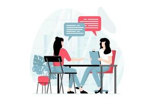Employee hiring process concept with people scene in flat design. Woman HR manager interviewing applicant for vacancy, looking for best employee. illustration with character situation for web vector
