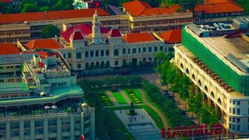 A timelapse of traffic jam at Ho Chi Minh People's Committee Office Building high angle long shot video
