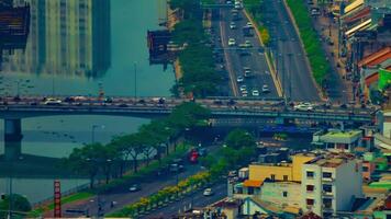 A timelapse of traffic jam at the busy town in Ho Chi Minh high angle long shot zoom video