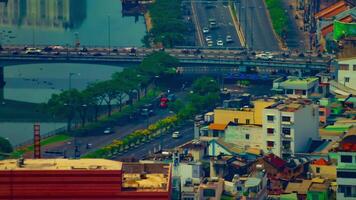 A timelapse of traffic jam at the busy town in Ho Chi Minh high angle long shot panning video