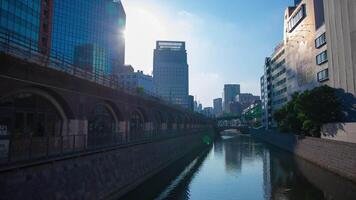 A timelapse of the river at Mansei bridge in Tokyo wide shot video