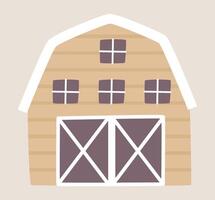 Wooden farming barn in flat design. Countryside farmhouse exterior with gates. illustration isolated. vector