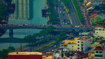A timelapse of traffic jam at the busy town in Ho Chi Minh high angle long shot tilt video