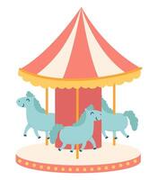 Carousel with horses in flat design. Child attraction at amusement park. illustration isolated. vector