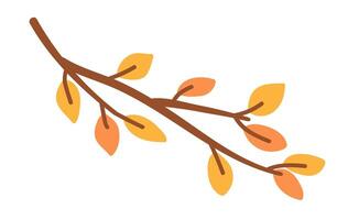Autumn branch with leaves in flat design. Orange and yellow foliage twig. illustration isolated. vector