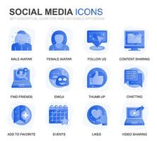 Modern Set Social Media and Network Gradient Flat Icons for Website and Mobile Apps. Contains such Icons as Avatar, Emoji, Chating, Likes. Conceptual color flat icon. pictogram pack. vector