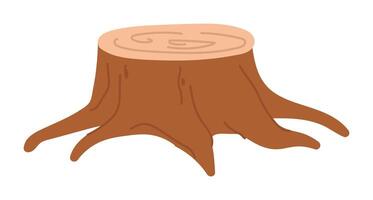 Tree stump in flat design. Forest trunk cutting, wooden log with roots. illustration isolated. vector