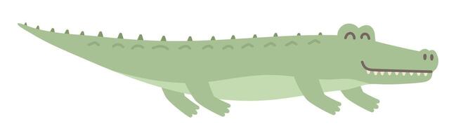 Cute crocodile in flat design. Happy wildlife alligator, safari reptile. illustration isolated. vector