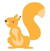 Cute squirrel in flat design. Happy forest rodent animal with big tail. illustration isolated. vector