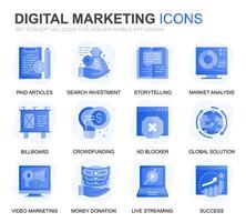 Modern Set Business and Marketing Gradient Flat Icons for Website and Mobile Apps. Contains such Icons as Digital Strategy, Global Solution, Market. Conceptual color flat icon. pictogram pack. vector