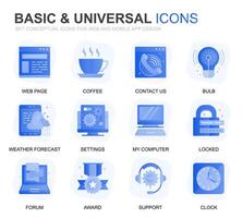 Modern Set Basic Gradient Flat Icons for Website and Mobile Apps. Contains such Icons as Location, Briefcase, Lamp, Support, Business, Award. Conceptual color flat icon. pictogram pack. vector