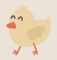 Happy yellow little chicken in flat design. Poultry ranch farming with cute pet. illustration isolated. vector