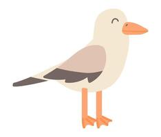 Cute gull standing in flat design. Happy beach bird, friendly seagull. illustration isolated. vector