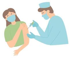 Vaccination process in flat design. Doctor with syringe injecting patient arm. illustration isolated. vector