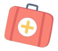 primero ayuda equipo en plano diseño. médico médico maleta para emergencia. ilustración aislado. vector