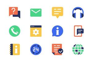 Customer support concept of web icons set in simple flat design. Pack of chat, email, headset, call, contact, solving, problem, tech, info, help, service and other. pictograms for mobile app vector