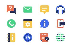 cliente apoyo concepto de web íconos conjunto en sencillo plano diseño. paquete de charlar, correo electrónico, auriculares, llamar, contacto, resolviendo, problema, tecnología, información, ayuda, Servicio y otro. pictogramas para móvil aplicación vector