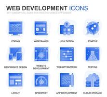 Modern Set Web Disign and Development Gradient Flat Icons for Website and Mobile Apps. Contains such Icons as Coding, App Development, Usability. Conceptual color flat icon. pictogram pack. vector