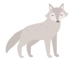 Cute wolf in flat design. Adorable happy forest predator with grey fur. illustration isolated. vector