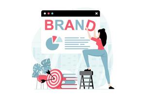 Branding team concept with people scene in flat design. Woman planning business strategy, targeting and online promotion for startup or new brand. illustration with character situation for web vector