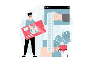 Electronic receipt concept with people scene in flat design. Man making purchases in online shop, ordering delivery and paying using credit card. illustration with character situation for web vector