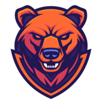 A fierce bear mascot with a bold orange and purple design png