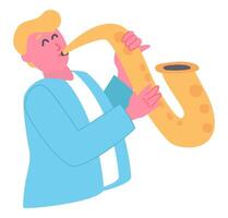 Musician playing saxophone in flat design. Musical jazz instrument. illustration isolated. vector