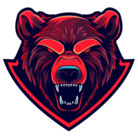 A fierce bear mascot with a snarl on a stylized crest png