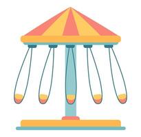 Swing carousel in flat design. Attraction with flying chairs at amusement park. illustration isolated. vector